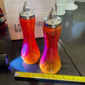 Vintage Amberina Crackle Glass Shakers